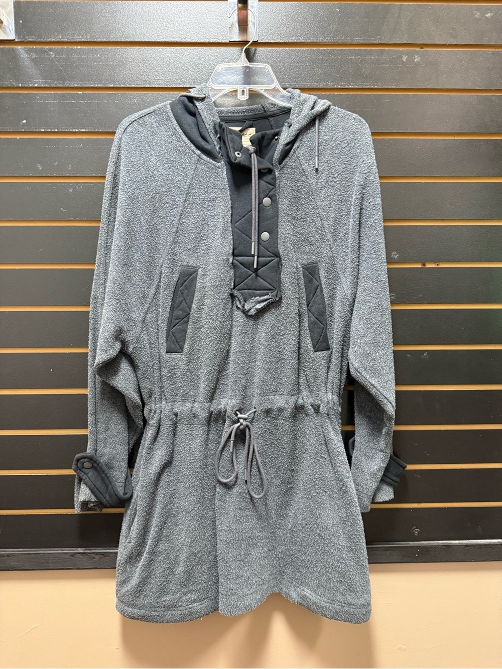 Free People Sadie Surplus Pullover Hoodie XS Charcoal Gray Fleece Tunic - Picture 2 of 6